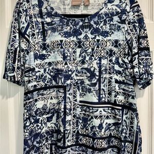Chico's Navy and White Geometric Blouse